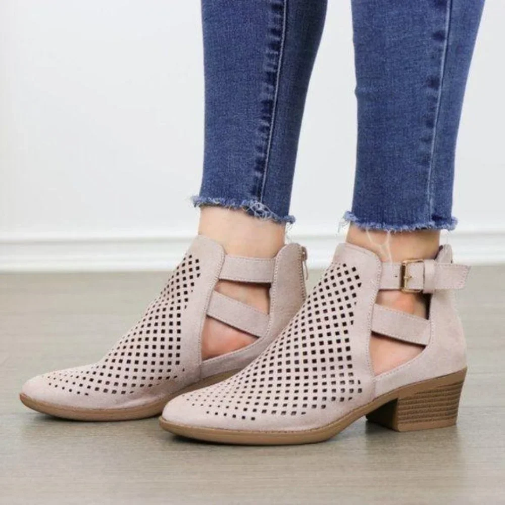 Rose Pink Spring Open Perforated Ankle Booties - Picture 7 of 8